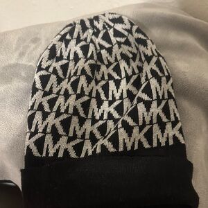 Michael Kors Monogram Black and White Knit Hat